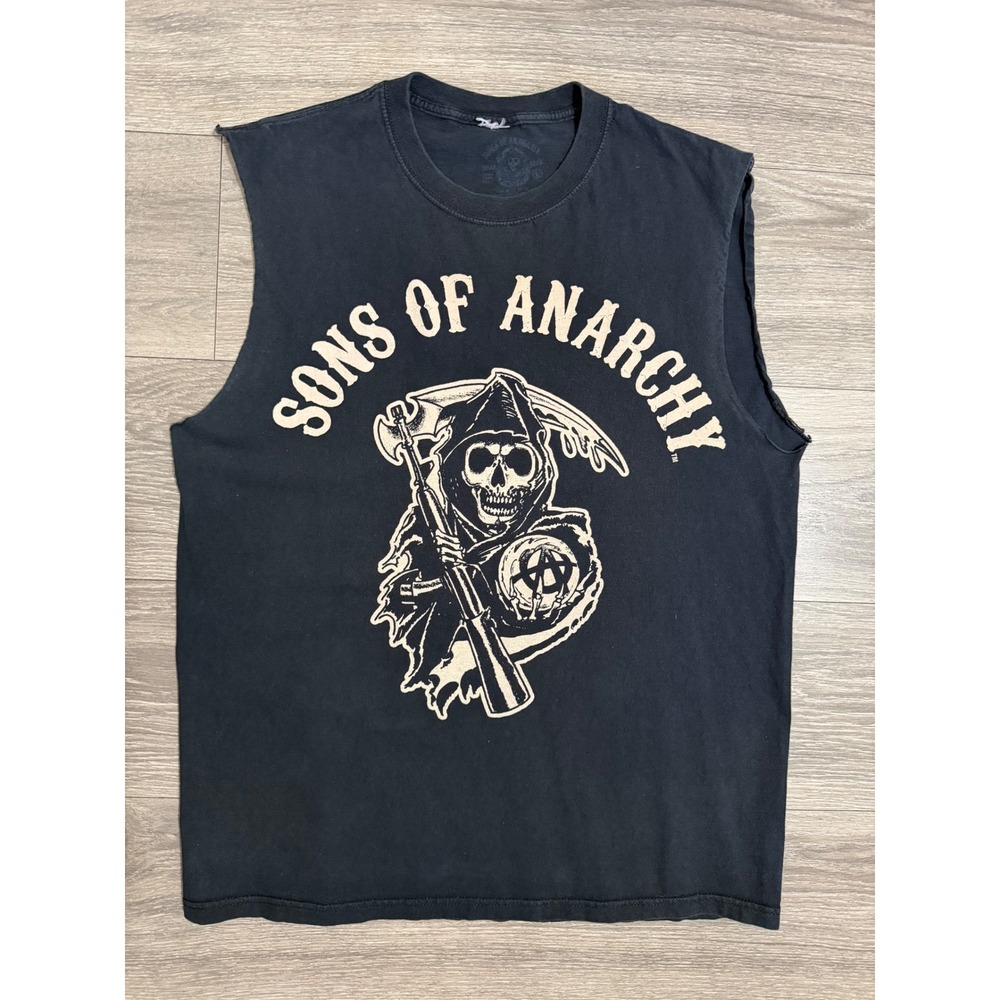 Sons of Anarchy Mens T-Shirt L Black Sleeveless Muscle Graphic Grim Reaper Large